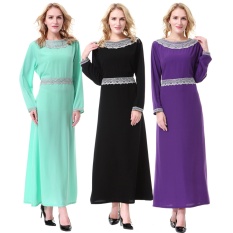Wanita Muslim Lengan Panjang Jilbab Gaun Besar Abaya Jalabiya Islam Wanita Gaun Jubah Kaftan Maroko Modis Embroidey-Internasional