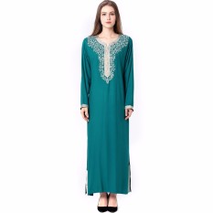 Wanita Muslim Lengan Panjang Jilbab Dress Maxi Abaya Jalabiya Islam Wanita Gaun Jubah Kaftan Maroko Fashion Embroidey1631-Intl