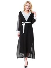 Wanita Muslim Lengan Panjang Jubah Dubai Saudi Wanita Jubah Malaysia Baju Kurung Gaun Wanita Arab Timur Tengah Ladies Fashion Long Skirt-Hitam (XL) -Intl