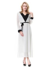 Wanita Muslim Lengan Panjang Jubah Dubai Saudi Wanita Jubah Malaysia Baju Kurung Gaun Wanita Arab Timur Tengah Ladies Fashion Long Skirt-Putih (XXL) -Intl