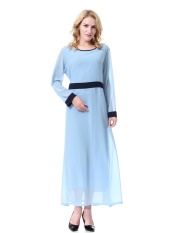 Muslim Women Robes Chiffon Dress Malaysian Baju Kurung Dubai Saudi Arab Women's Robes Clothes - Blue