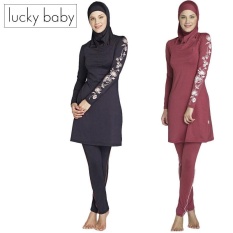 Muslimah Islam Swimsuit Berenang Surf Wear Sport Pakaian Wanita Plus Ukuran Muslim Swimwear Beach Baju Renang 3 Pcs/set Dark Blue HITAM Merah-Intl