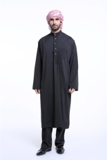 Muslimin Jubah Malaysia Pria Muslim Pria Wear Men Jubahs Pria Panjang Lengan Kemeja Pria (Hitam) -Intl