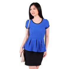 MUZZ GRANDEUR - MZ33BE Chic Peplum Dress - Dark Biru
