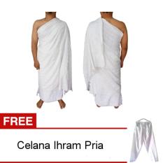 Nabawi Kain Ihram Pria - Putih + Gratis Celana Ihram Pria 1 pcs
