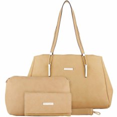 Nana Blanche Jalynda Set Tas Kerja Premium Sandang Besar + Tas Selempang Gratis Dompet - 0001 Cream