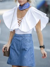 Nana Eropa dan Amerika Fashion Kaos Kemeja Wanita Lengan Pendek Putih-Intl