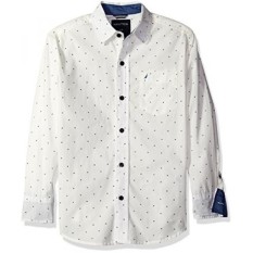 Nautica Little Boys Mini Allover Cetak Lengan Panjang Kemeja Tenunan, Gading,/7-Intl