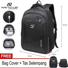 Navy Club Tas Ransel Laptop - Tas Pria Tas Wanita - Backpack built in USB Charger Up to 15 inch Anti Air - Black (Free Bag Cover + Free Tas Selempang)