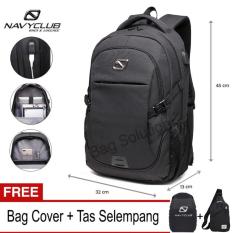 Navy Club Tas Ransel Laptop - Tas Pria Tas Wanita Tas Laptop - Backpack built in USB Charger Up to 15 inch 62061 - Black (Free Bag Cover + Free Tas Selempang)