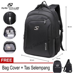 Navy Club Tas Ransel Laptop - Tas Pria Tas Wanita Tas Laptop - Backpack built in USB Charger Up to 15 inch Anti Air 62062 - Hitam (Free Bag Cover + Free Tas Selempang)