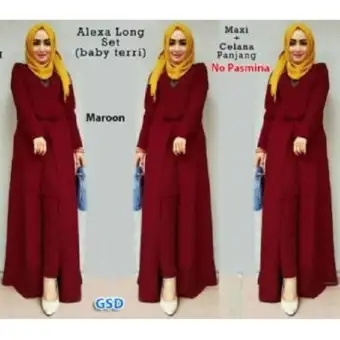 Ncr Setelan Baju Muslim Wanita Terbaru Set Xaxa Maroon
