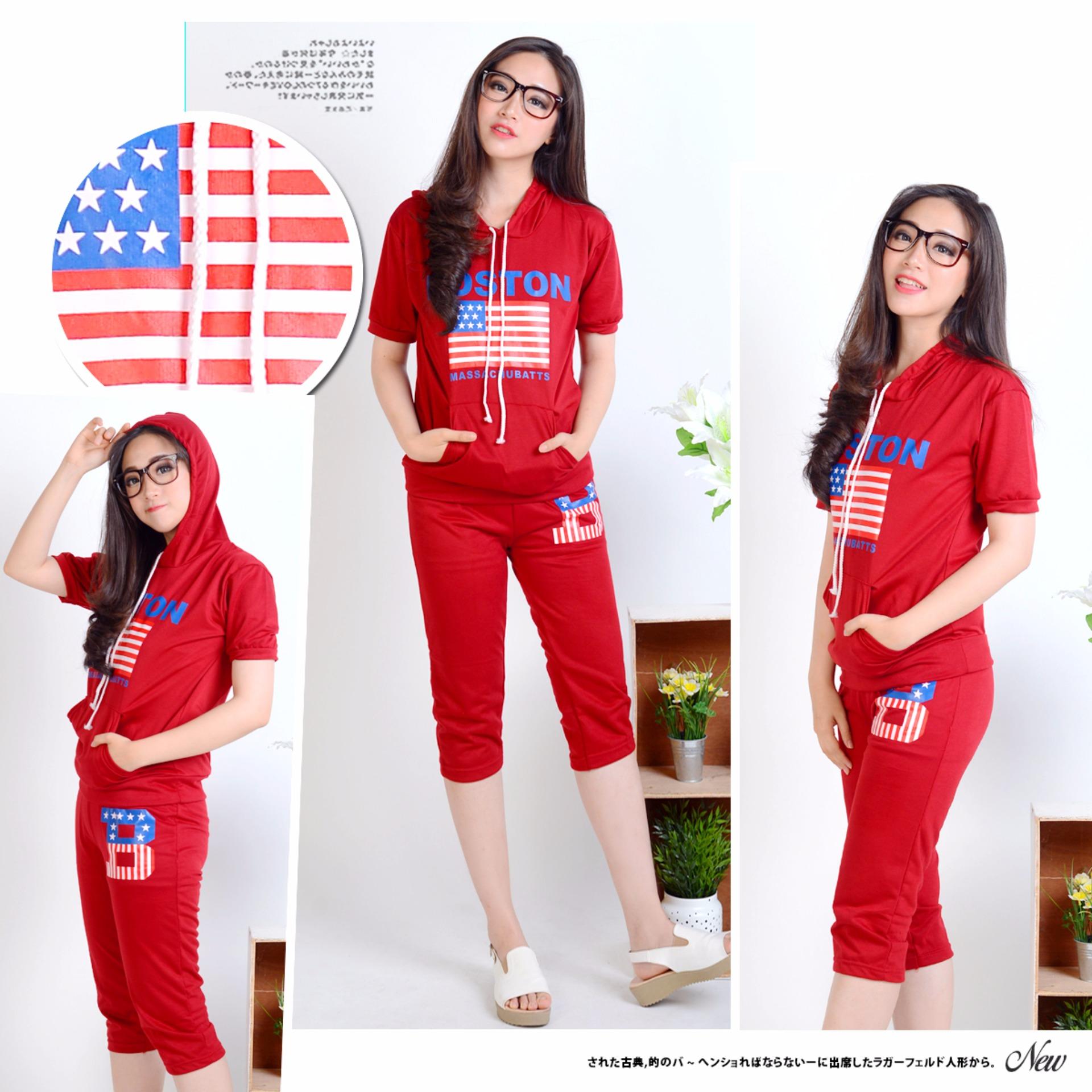 NCR- Setelan Casual/olahraga Wanita - Set Bos Maroon