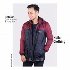 Neils Catalan Jaket Parka Windbreaker - Maroon-Navy