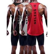 Neleus Neleus Pria 3 Pack Kering Sesuai Atletik Tanpa Lengan Muscle Tangki, 5031, Hitam, Grey, Merah, l, Label XL-Internasional