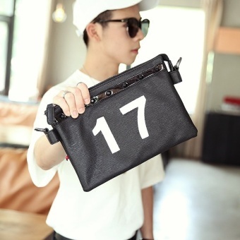 New 17Clutch Unisex Hand Bag Fashion Rivet Clutch Leisure Single Shoulder Crossbody Bag -Black - intl