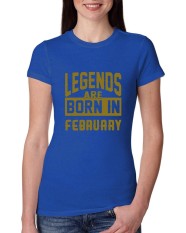 Baru Desain Kedatangan Legenda Lahir Pada Bulan Februari Junior Fit 2018 T Shirt untuk Wanita Biru-Internasional