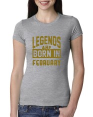 Baru Desain Kedatangan Legenda Lahir Pada Bulan Februari Junior Fit 2018 T Shirt untuk Wanita Abu-abu-Intl