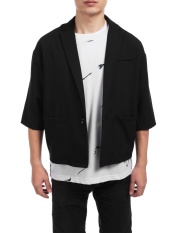 Baru Arrival Sunwonder Pria Setengah Lengan Kelapak Satu Tombol Blazer Polos Longgar Tutup Saku Kasual Tahan Dr (Hitam) -Internasional