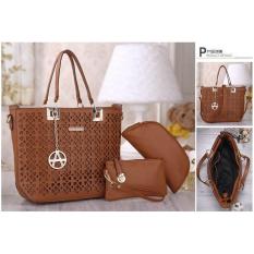 NEW ARRIVAL+BEST SELLER Gh2508brown 3In1 TAS IMPORT WANITA MURAH BATAM