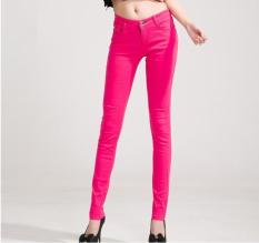 Baru Musim Gugur Fashion Pensil Jeans Wanita Permen Berwarna Pinggang Tengah Zipper Panjang Penuh Slim Fit Skinny Wanita Celana (Putih) -Intl