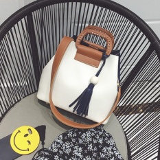 Baru Manik-manik Tas Bucket Wanita Asli Perempuan Tas Tangan Kulit Padat Tas Bahu dengan Rumbai Tas Jinjing Bermerk-Intl