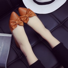 Baru Wanita Ujung Runcing Sepatu Flat Bowknot Klasik SLIP ON Pompa Sepatu Bot Coklat-Internasional