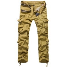 Baru Kapas Pria Overall Celana Longgar Berkualitas Tinggi Ukuran Besar Multi-pocket Celana Kamuflase Celana 7 Warna (khaki) -Intl