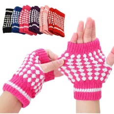 New Cute Girls Merajut Hangat Mittens Nanas Pola Setengah Sarung Tangan Tak Berjari-Intl