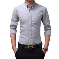 Desain Baru Hot Oxford Lengan Panjang Kerah Berlipat Kebawah Slim Fit Solid Palin Plus Ukuran Tinggi Kualitas Pria Kasual Kotak-kotak Kemeja-Internasional