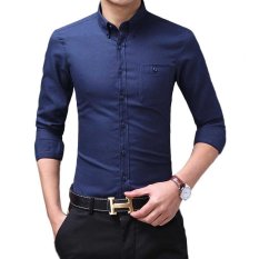 Desain Baru Hot Oxford Lengan Panjang Kerah Berlipat Kebawah Slim Fit Solid Palin Plus Ukuran Tinggi Kualitas Pria Kasual Kotak-kotak Kemeja-Internasional