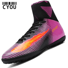Desain Baru Sepatu Sepakbola Pria Tinggi Ankle Sepatu Sepak Bola Cleat Kualitas Terbaik Futsal Indoor Boots (Ungu)-Intl