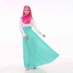 Desain Baru Musim Panas Malaysia Muslimah Memakai Chiffon O Leher Lengan Panjang Muslimah Dress (Danau Biru)-Intl