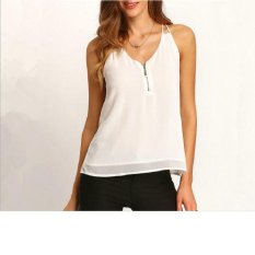 Baru Eropa dan Amerika Serikat Perdagangan Luar Negeri Women Halter Leher V Ritsleting Jaket Tanpa Lengan Kemeja Sifon-Intl