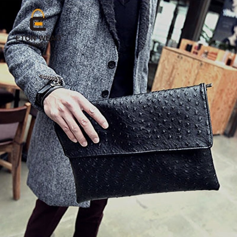 New Fashion Clutch Ostrich Pattern Hand Bag Clutch File Handbag Single Shoulder Bag Men Crossbody Bag Cool Bag -Orange - intl