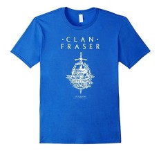 Baru Modis Lucu Outlander Klan Fraser dengan Emblem Kausal 100% Katun Pria Lengan Pendek T Kaus Biru-Internasional