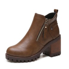 Baru Fashion Martin Boots Musim Gugur Musim Dingin Wanita Leather Motorcycle Boots Kasual Bulat Toe ZIP Sepatu Bot Wanita Sepatu-Intl