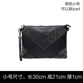 Baru Fashion Rivet Hand Bag Fashion Korea Unisex Clutch Leisure Light Bisnis Single Shoulder Bag-Hitam Ukuran Kecil- INTL