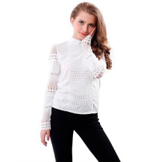 Model Blus Wanita Musim Semi Musim Gugur Potongan Baju Lengan Panjang Putih Berenda Yang OL Pake Kemeja Kerja Wanita Puncak