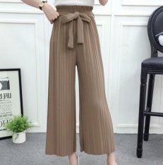 Baru Fashion Wanita Lace-up Berkaki Lebar Celana Sembilan Celana Halus Leisure Female Panjang Lurus Celana-Intl