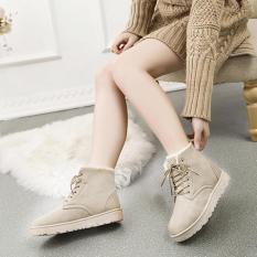 Baru Fashion Wanita Round Toe Ankle Boots Sepatu Flat dengan LACE UP Boots (Khaki)-Intl