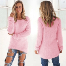 Model Kaos Lengan Panjang Wanita Baju Musim Dingin Baju Atasan Wanita Blus Longgar Jumper (berwarna Merah Muda) -Internasional