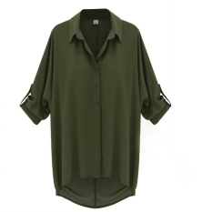 Baru Fashion Womens Girls Kain Sutera Tipis Longgar Lengan Pendek Kemeja Button-Down Atasan Blus Wanita Kerah Mantel Hitam Putih Hijau 3 Ukuran-Intl
