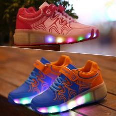 Baru Gadis Otomatis LED Terang Roda Roller Skate Heelys Sneakers Sepatu (Merah Muda)-Intl