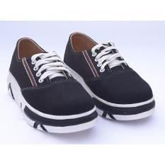 New Hana Wedges Kanvas Temali - Hitam