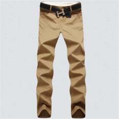 Baru Berkualitas Tinggi Warna Solid Celana Santai Pria Katun Model Korea Straight Pants (khaki)-Intl
