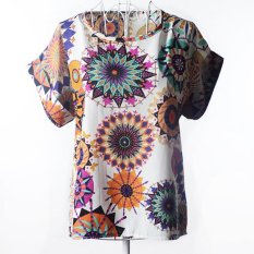 Baru Panas Jual Fashion Desain Musim Panas Batwing Lengan Pendek Oblong Tops Women Cetak Chiffon Shirt Blus Transparan Casual S-XXL- INTL