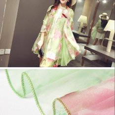 190*125CM Baru Panas Jual Fashion Desain Wanita Tipis Sifon Floral Dicetak Kantong Jilbab Gradien Pantai Musim Panas Kasual Syal Sutra Panjang Bungkus Pashmina #4-Intl