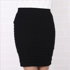 Baru Panas Wanita Paket Pinggang Langsing Polyester Mini Langkah Rok Bergaris C570 Warna Hitam