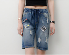 New Ladies Fashion Pinggang Elastis Perban Cropped Celana Jeans Denim-Intl